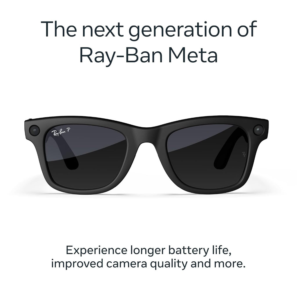 Meta Ray-Ban (Gen 2), Wayfarer, Matte Black | Smart AI Glasses for Men, Women — 2x Battery Life — 3K Ultra HD — 12 MP Camera, Audio, Video Recording — Polarized Gradient Graphite Lenses — Sunglasses