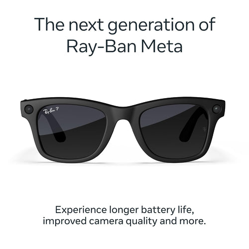 Meta Ray-Ban (Gen 2), Wayfarer, Matte Black | Smart AI Glasses for Men, Women — 2x Battery Life — 3K Ultra HD — 12 MP Camera, Audio, Video Recording — Polarized Gradient Graphite Lenses — Sunglasses